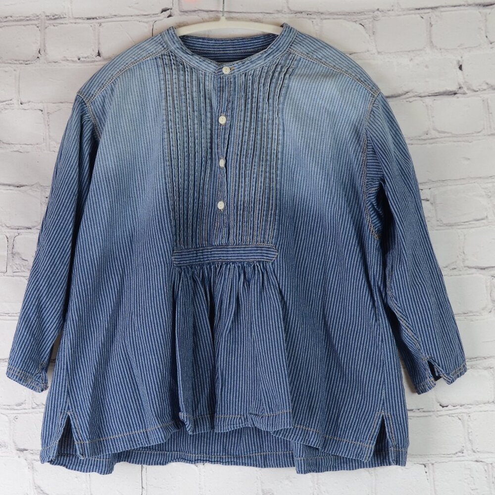 CURRENT/ELLIOTT Pintuck Chambray Railroad Stripe Shirt - Picture 2 of 10